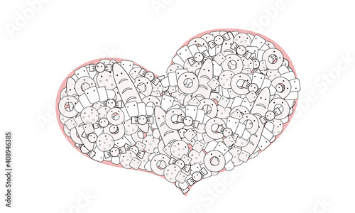 Heart of bread, illustration of a heart, buns for design and decoration photo