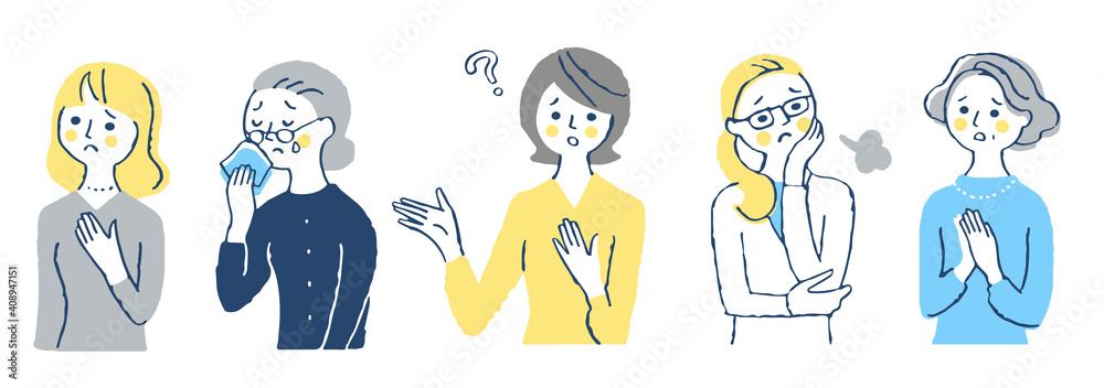 Fototapeta premium 困っている女性5人 セット