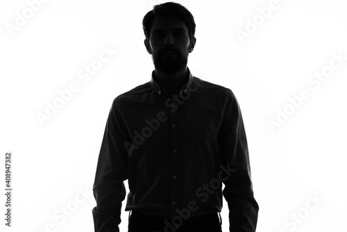 black silhouette of a man on a white background cropped view model