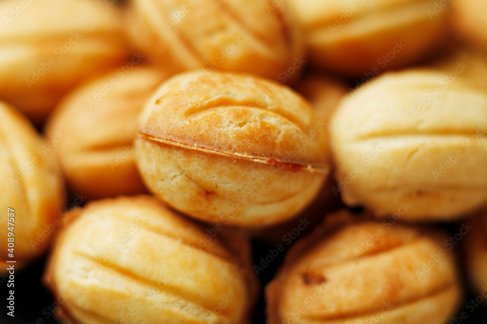 National sweets of russia - nuts with condensed milk. Homemade New Year's baked goods.