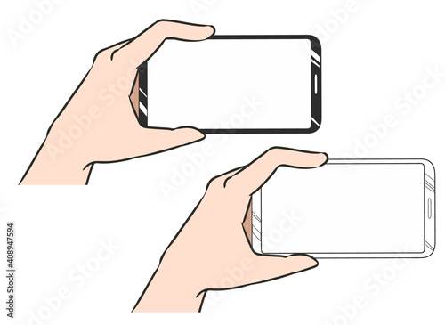 スマホを持つ　横画面