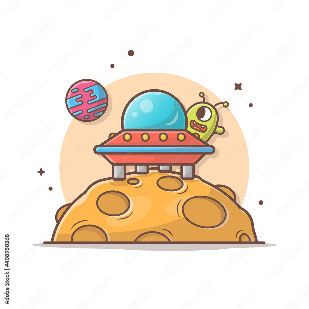 Premium Vector  Cute alien with moon cartoon vector icons illustration