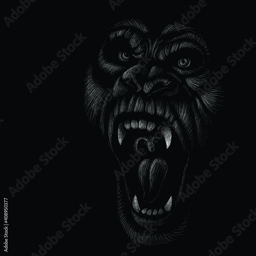 The Vector logo a monkey or gorilla named King Kong for tattoo or T-shirt design or outwear.  Cute print style a monkey or gorilla named King Kong background. This drawing would be nice to make.