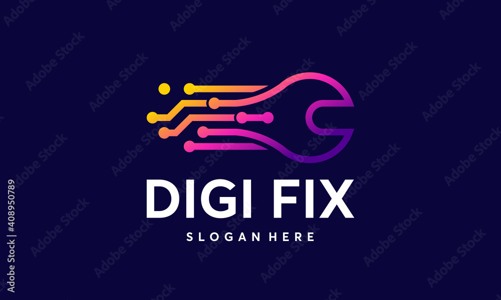Modern Digital Fix Logo template designs with wire symbol, Digital Fix Wallpaper