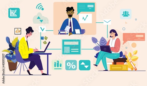 Business people working together online