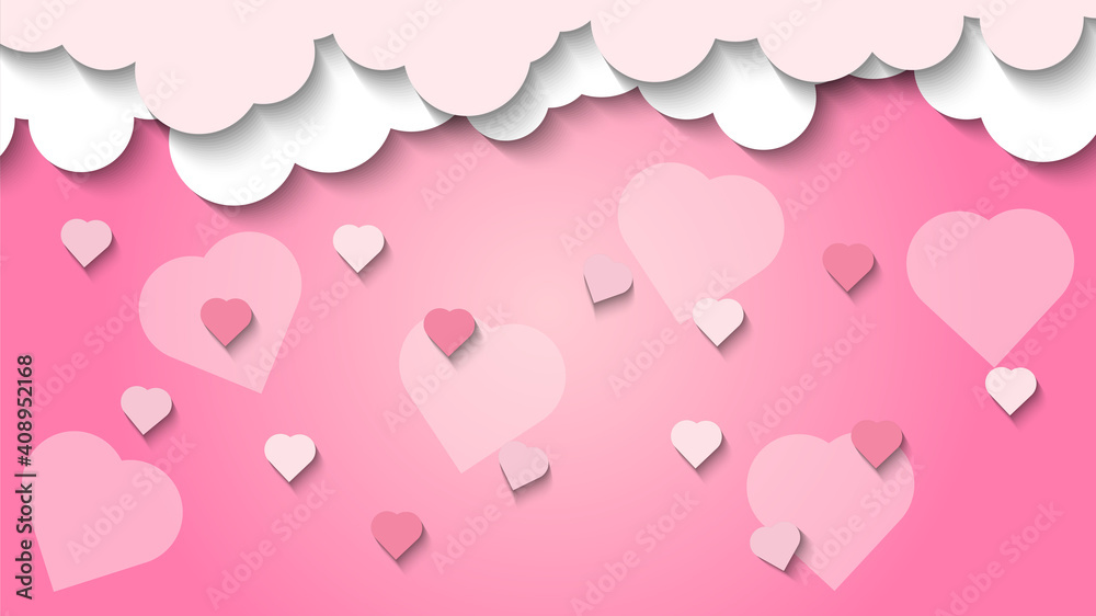 vector illustration of valentine's day background template, rainy love papercut wallpaper