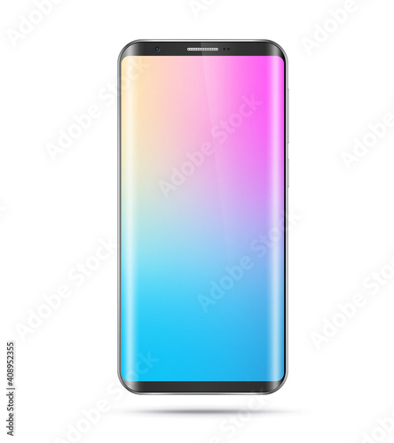 Black smartphone with blank colorful blurred screen. Realistic vector high detailed cellphone, smart phone isolated on white background