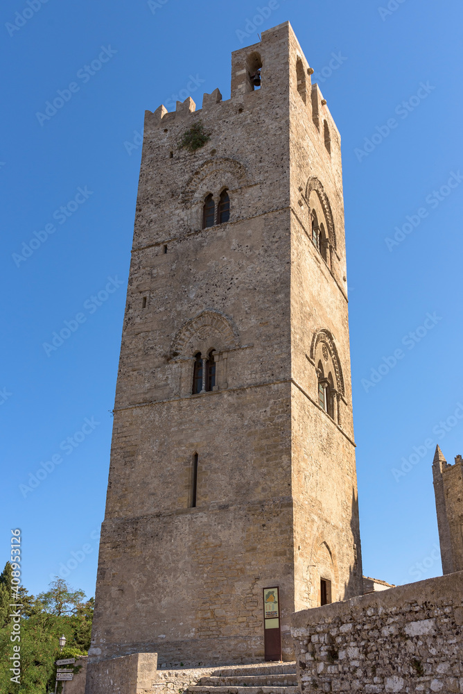 Belltower of the Assumption Cathedral in Erice on Sicily