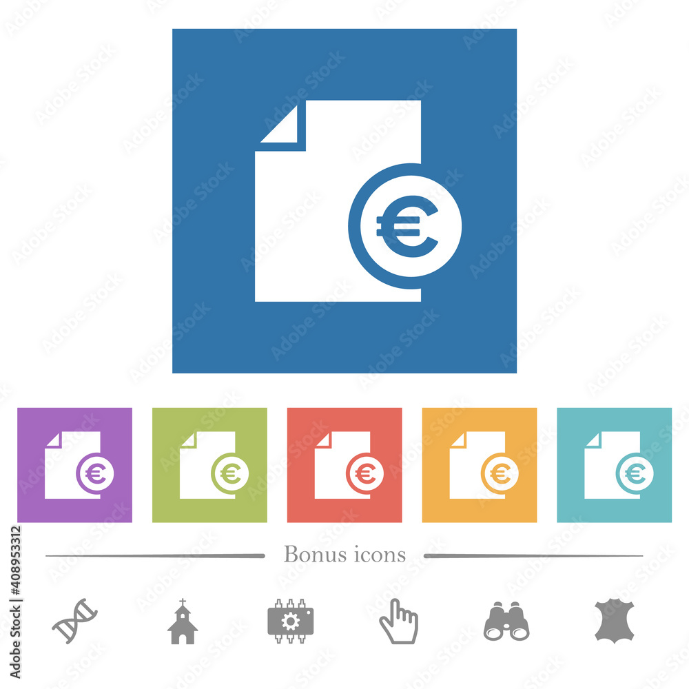 Euro financial report flat white icons in square backgrounds Euro financial report flat white icons in square backgrounds