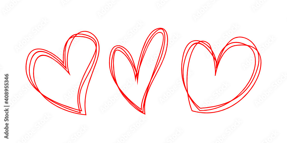 Hand drawn red heart doodle set vector for valentine days design purpose or wedding ceremonial