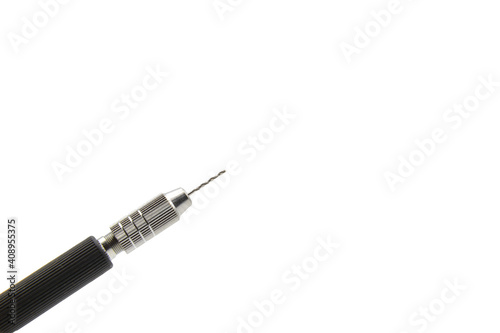 Mini Hand Drill, Pin Vise with drill bits isolated on white background with clipping path.
