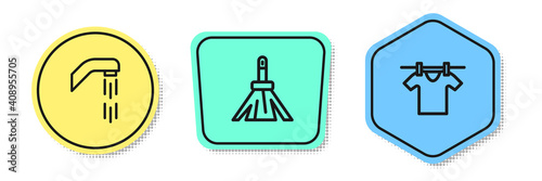 Set line Shower head, Handle broom and Drying clothes. Colored shapes. Vector.