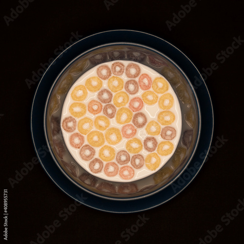 Muesli in a plate on a black background