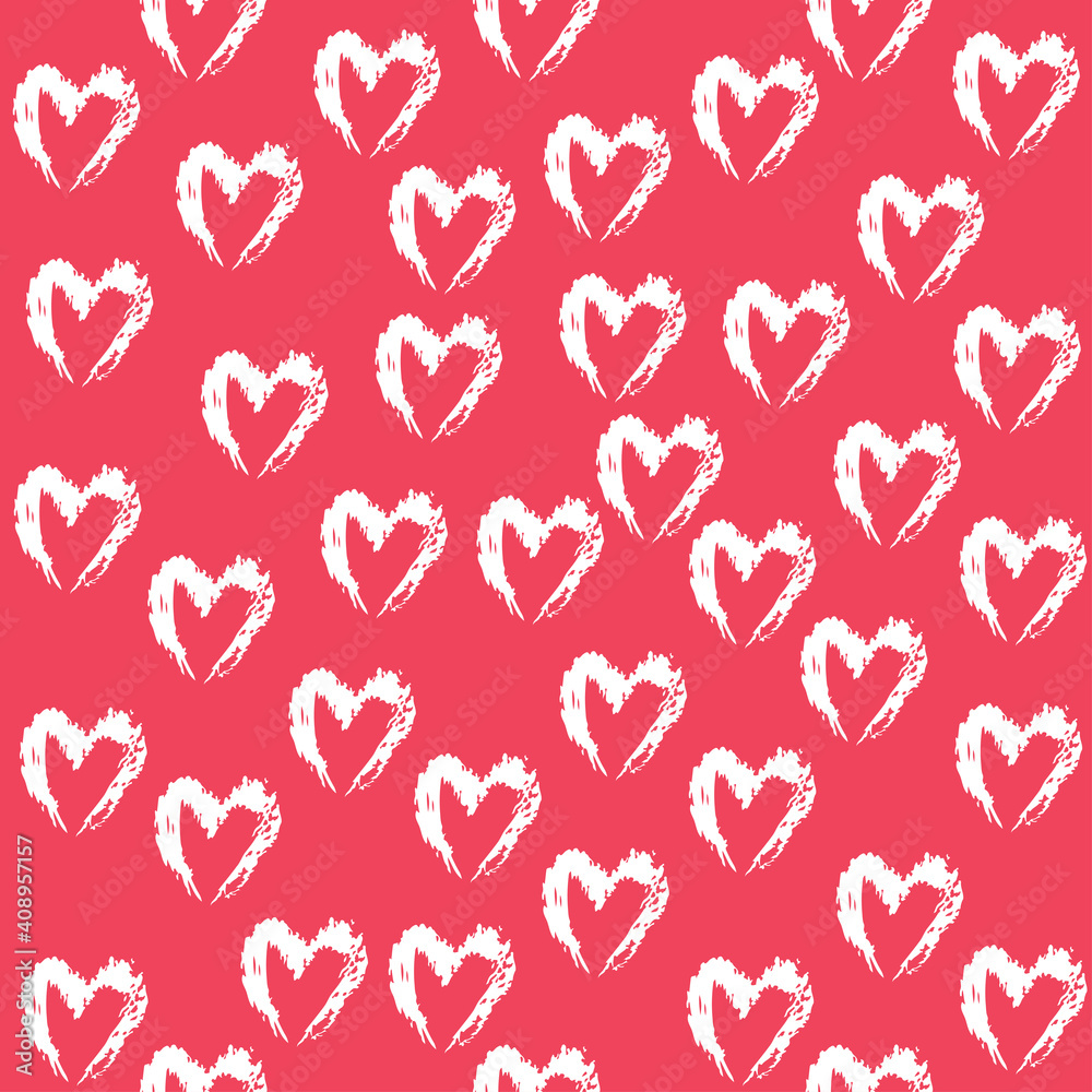 White hearts. Drawn shape for design. Valentine's day concept. Vector illustration seamless pattern on a red background White hearts. Drawn shape for design. Valentine's day concept. Vector illustration seamless pattern on a red background