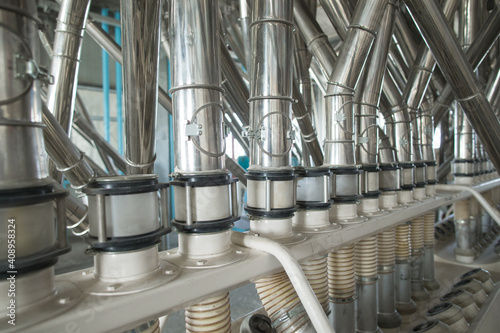 Modern mill inside, process of making flour from wheat