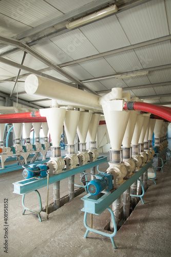 Modern mill inside, process of making flour from wheat