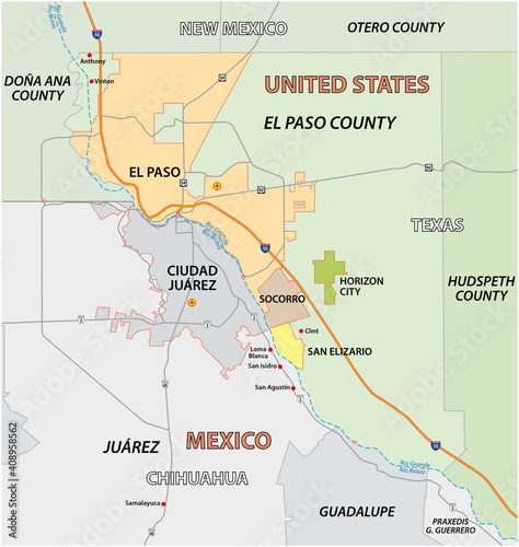 Vector map of the Texan El Paso County, United States