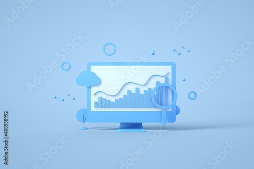 Computer Data analysis, Graph on computer screen, Digital analysis vector banner 3d rendering.
