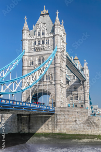 Tower Bridge with blue sky in London  England  UK