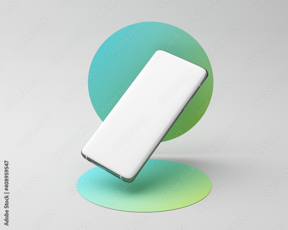 White screen display smartphone mockup on stylish color bacground 3d rendering White screen display smartphone mockup on stylish color bacground 3d rendering