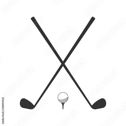 Golf icon. Crossed golf clubs or sticks with ball on tee. Vector illustration.