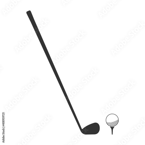 Golf club or stick icon with ball on tee. Vector illustration.