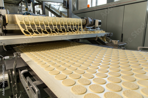 Biscuits on conveyor belt at factory