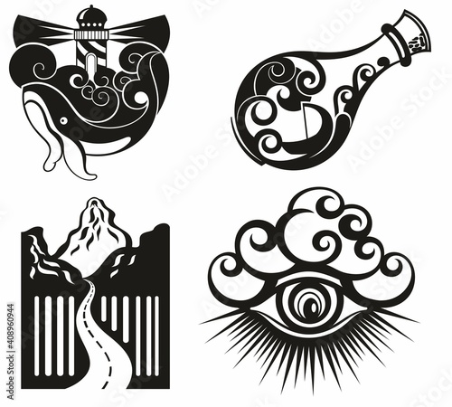 Esoteric symbols .Travel.Sea.Eye. Tattoo symbols
