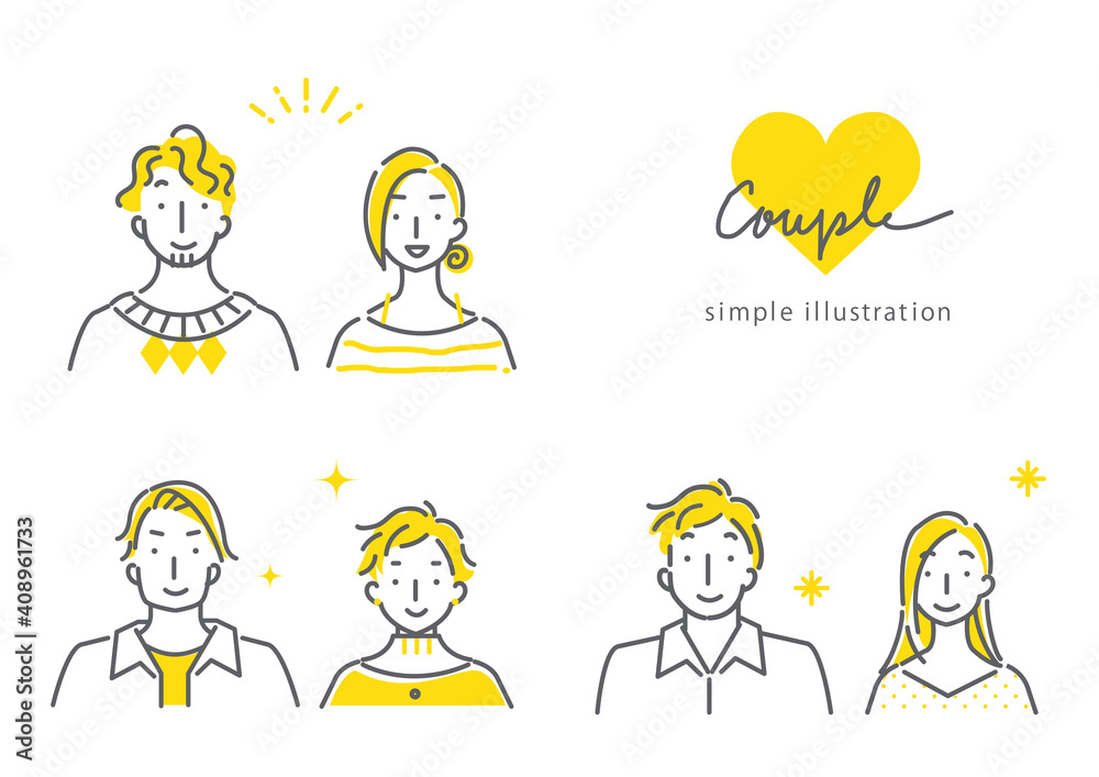 simple line art illustration, expressive couples in bicolor simple line art illustration, expressive couples in bicolor