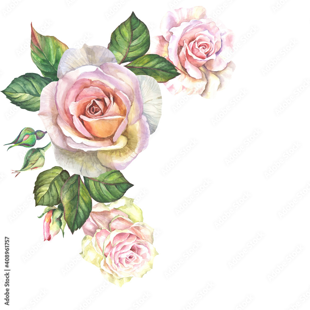Naklejka premium flowers corner with watercolor roses