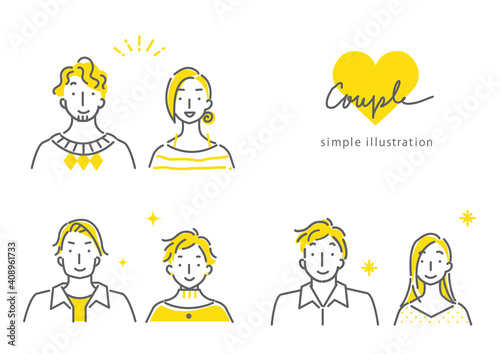 simple line art illustration,  expressive　couples in bicolor