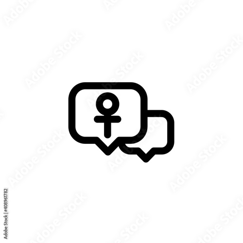 Female bubble chat icon with Venus symbol. Icon design for international women's day celebrations