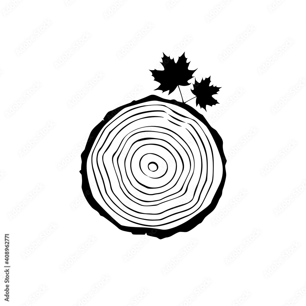 Fototapeta premium Wood rings and leaf icon isolated on white background