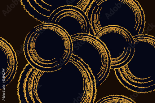 golden rings on a black background, seamless pattern