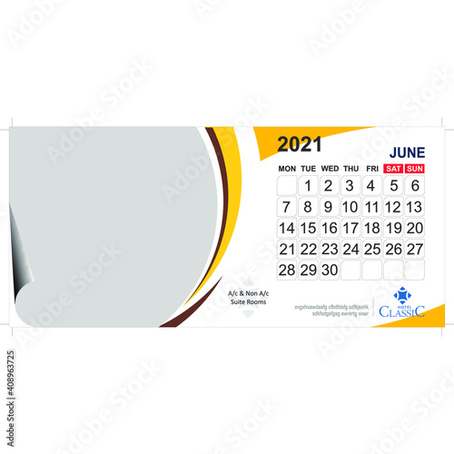 2021 June tabletop calendar vector