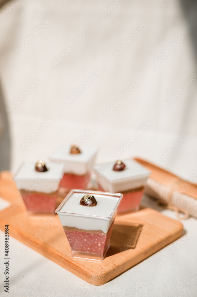 asian traditional desserts Sago with Coconut Milk put on cutting boards asian traditional desserts Sago with Coconut Milk put on cutting boards