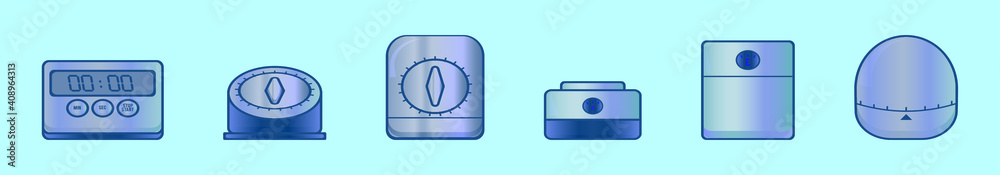 set of egg timer cartoon icon design template with various models. vector illustration isolated on blue background set of egg timer cartoon icon design template with various models. vector illustration isolated on blue background