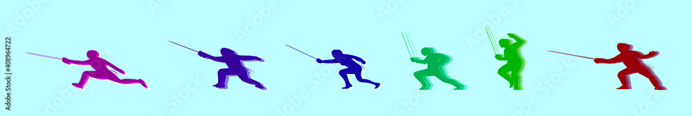 set of fencing sport cartoon icon design template with various models. vector illustration isolated on blue background set of fencing sport cartoon icon design template with various models. vector illustration isolated on blue background