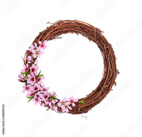 Dry brown rattan wreath wit...