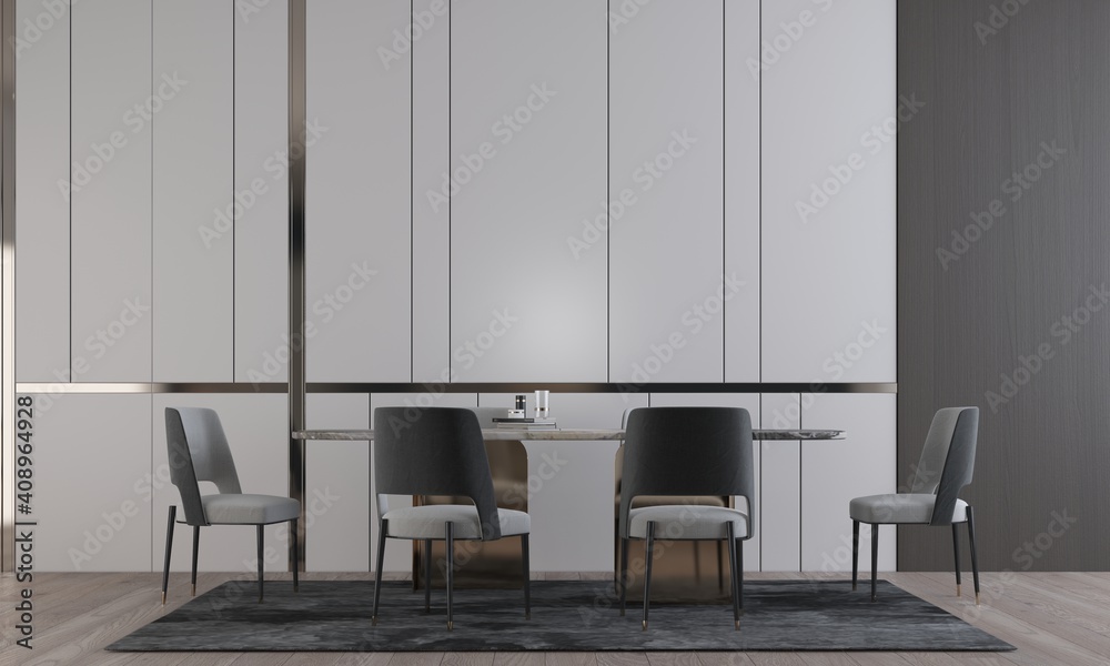 The mock up room interior design of luxury dining room and empty wall pattern background, 3d rendering The mock up room interior design of luxury dining room and empty wall pattern background, 3d rendering