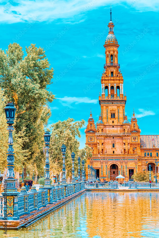 Naklejka premium Square of the Spain is a square in the Maria Luisa Park, in Sevi