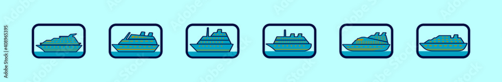 set of cruise cartoon icon design template with various models. vector illustration isolated on blue background