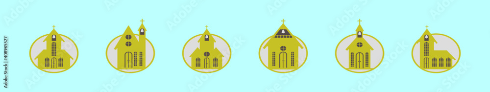 set of country church cartoon icon design template with various models. vector illustration isolated on blue background set of country church cartoon icon design template with various models. vector illustration isolated on blue background