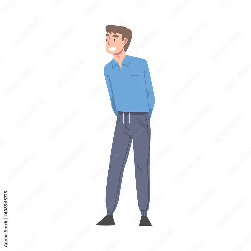 Overjoyed Male Character Smiling with Joy and Excitement Full Length Vector Illustration Overjoyed Male Character Smiling with Joy and Excitement Full Length Vector Illustration