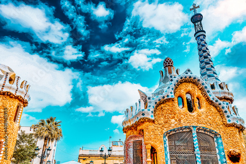 BARCELONA, SPAIN - SEPT 02,2014 :Gorgeous and amazing Park Guel in Barcelona. In 1984 park has been declared UNESCO by the World heritage of mankind. Park Guell (1914)