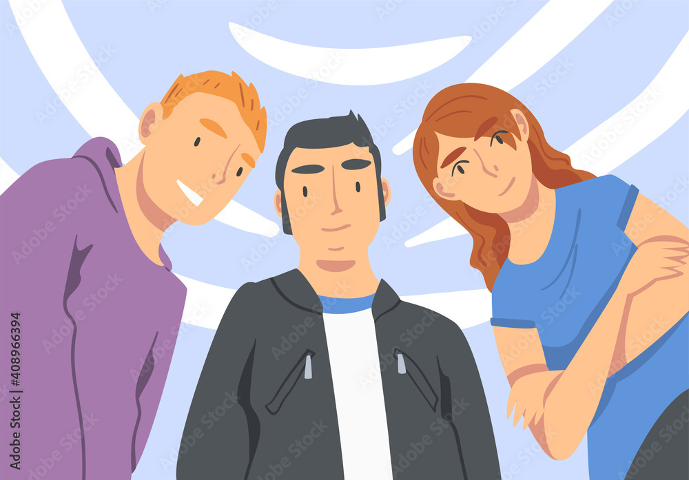 Group of Young Man and Woman Looking at Camera from Above Vector Illustration Group of Young Man and Woman Looking at Camera from Above Vector Illustration