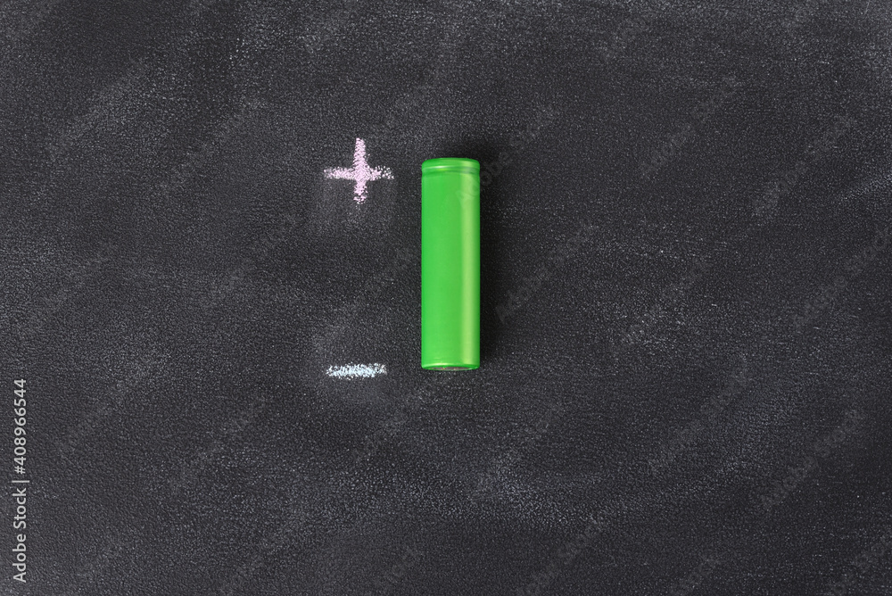 Li ion battery on a blackboard with plus minus pole. Stock Photo ...