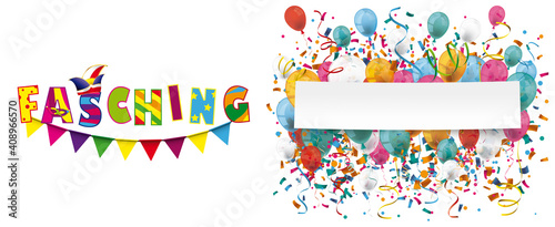 Fasching Banner mit Luftballons und Konfetti