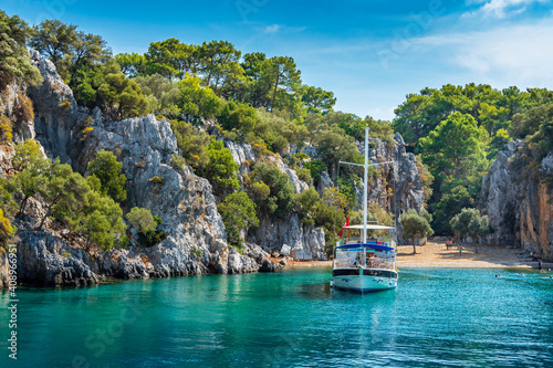 Fototapeta Naklejka Na Ścianę i Meble -  Gocek Bay coastline view in Turkey