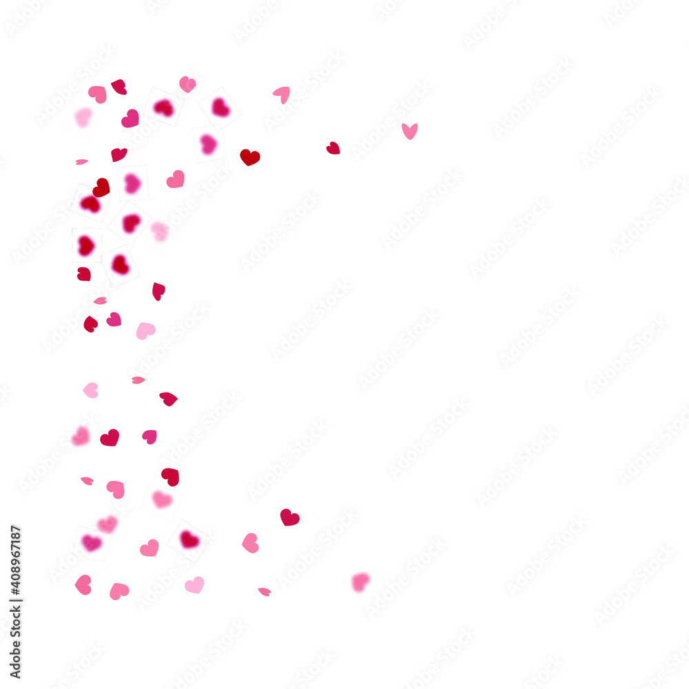 Heart Background. St Valentine Day Card with Classical Hearts. Empty Vintage Confetti Template. Red Pink 8 March Banner with Flat Heart.  Exploding Like Sign. Vector Template for Mother's Day Card.